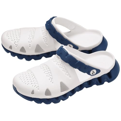 [アンファミエ] ナースサンダル 2WAY ギザギザソール EVA 洗える やわらか クッションソール 超軽量 26.5-27.5cm 2E ホワイト×ネイビー